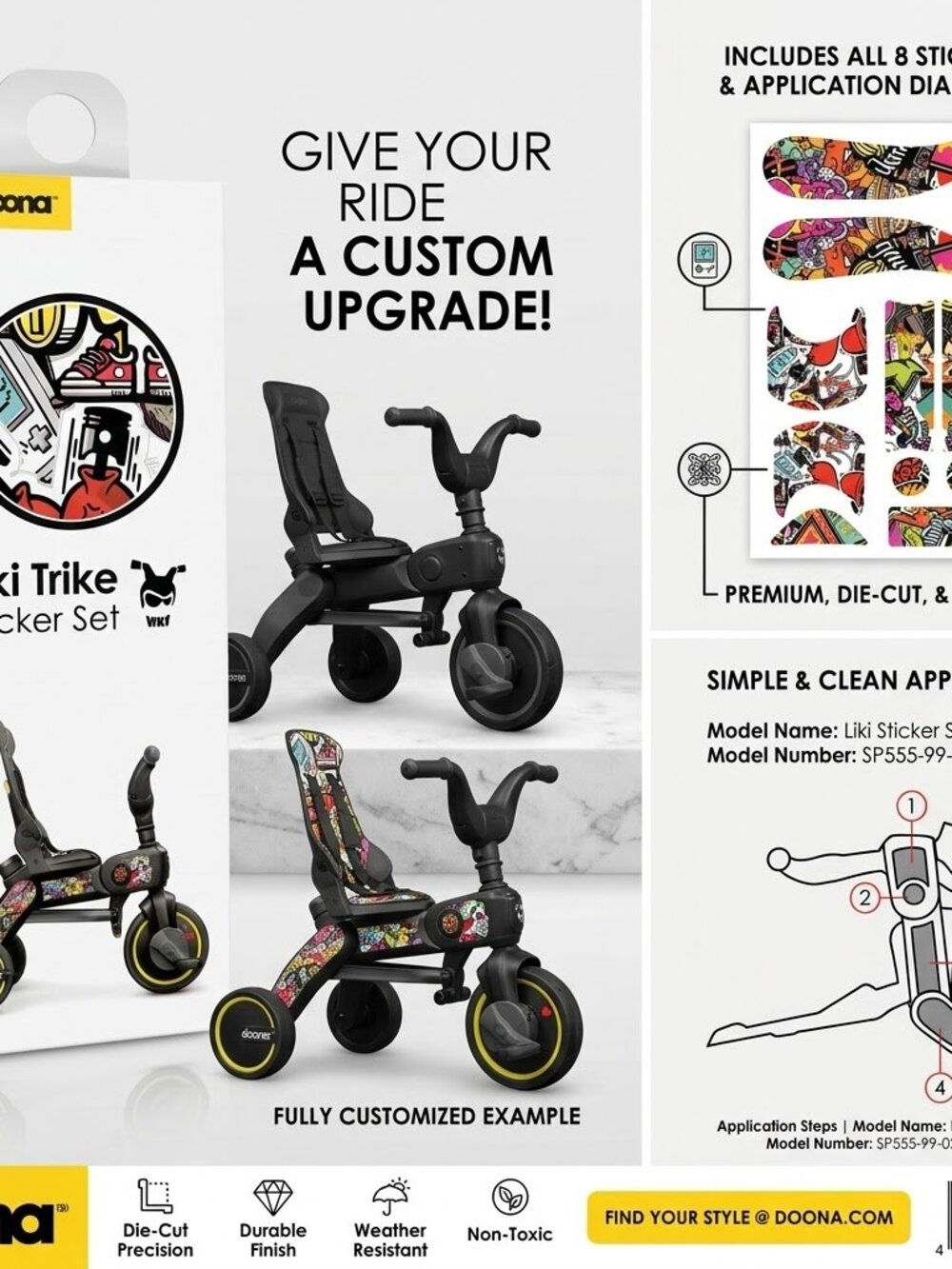 Doona Liki Trike Sticker Set In “Sticker Bomb” Brand New In Pkg